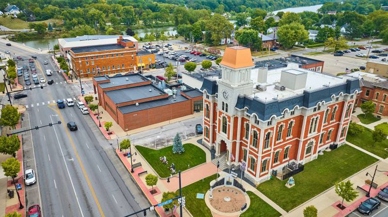 Drone Shot of Downtown Defiance, Ohio Drone Shot of Downtown Defiance, Ohio