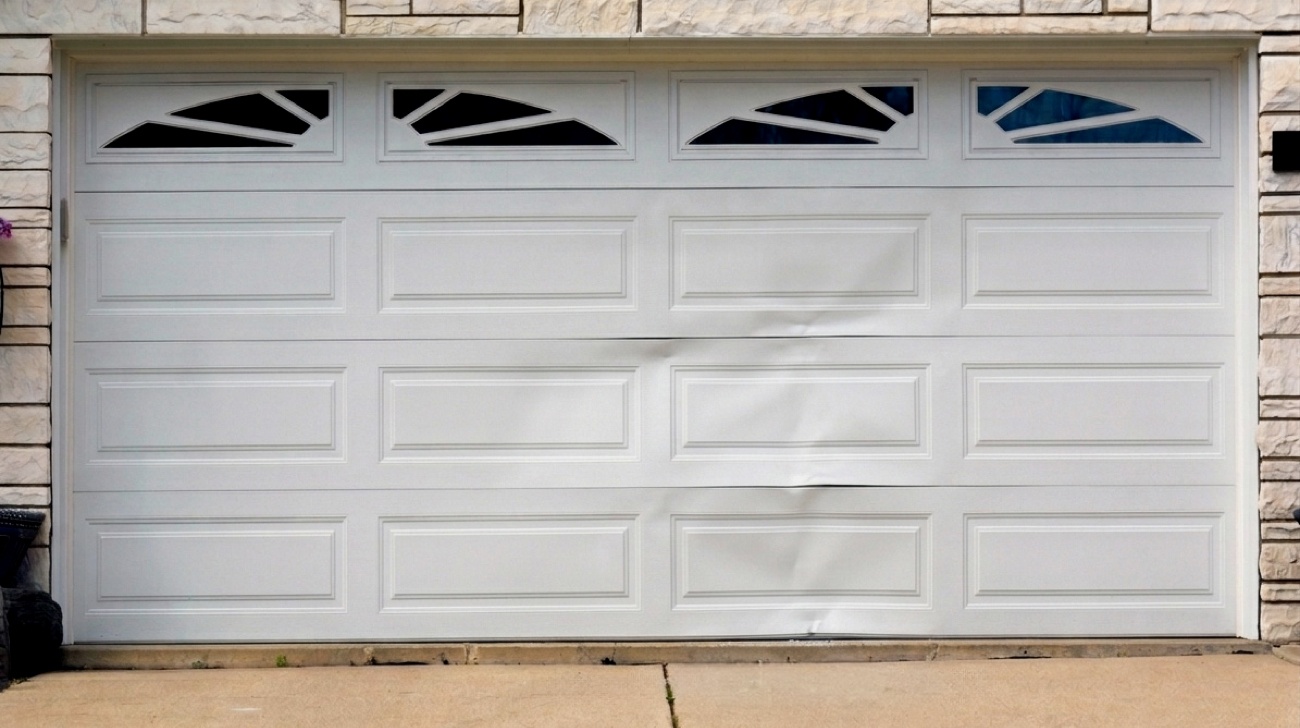 Dented garage door Dented garage door